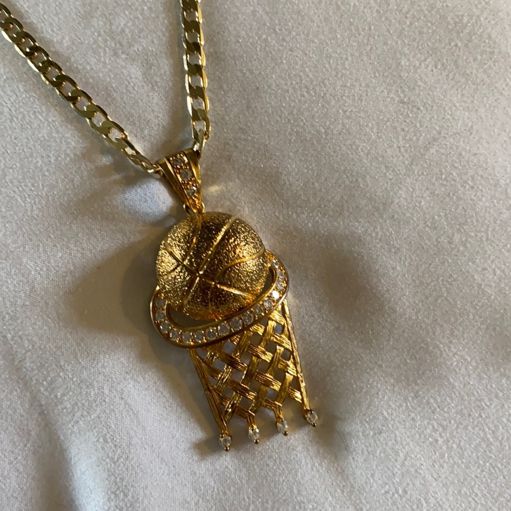 Beautiful gold basketball necklace with jewels